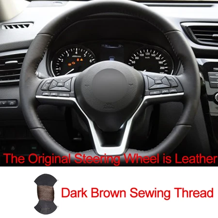 Leather Dark Brown HuiER ручного шитья чехол рулевого колеса автомобиля для Nissan ногами X-TRAIL марта космического аппарата изгой Qashqai Serena Оплетка на руль - Название цвета: Leather Dark Brown