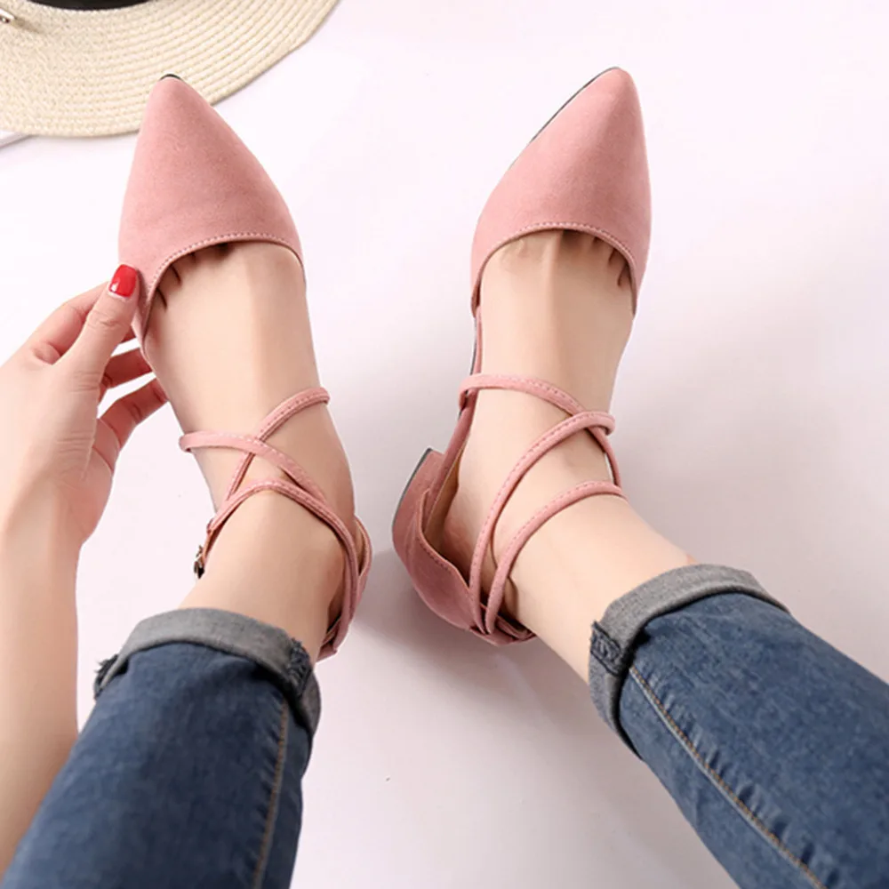 Women's Shoes 2019New Fashion Casual Point Toe Buckle Strap Square Heel Sandals Med Heel Shoes Female Sexy Party Sandals