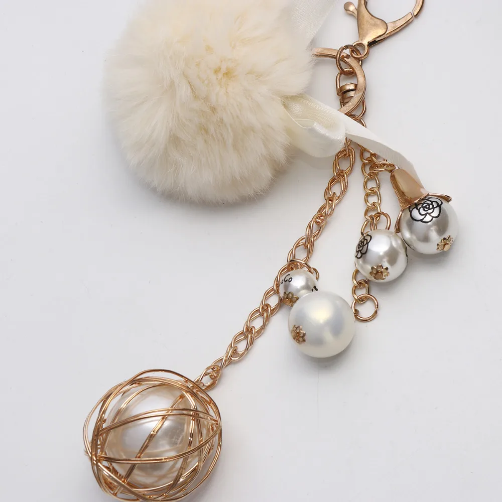 Doreen Box Plush Keychain &amp Keyring Lobster Pom Ball Gold Color White Blue Bowknot Imitation Pearl 20.5cm(8 1/8&quot) 1 Piece | Украшения
