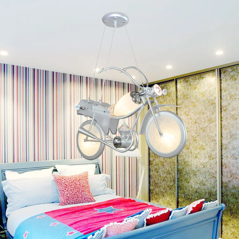 Алюминиевая мультяшная люстра E14 в форме мотоцикла современные лампы для детской