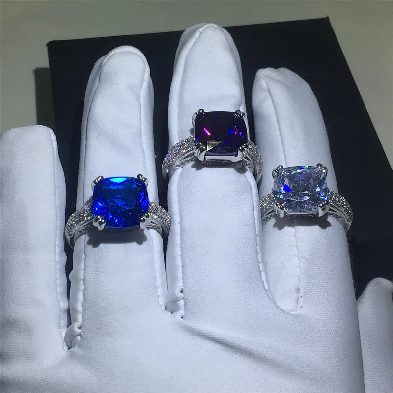 3 цвета ручной работы кольцо Подушка 4ct AAAAA Cz камень стерлингового серебра 925