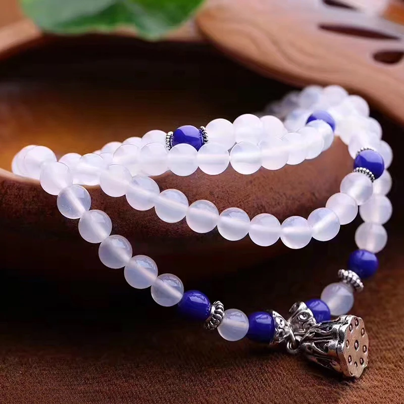 JoursNeige White Crystal Bracelets Round Beads Lucky Tibetan Silver Lotus Root Pendant for Women Multilayer Jewelry | Украшения и