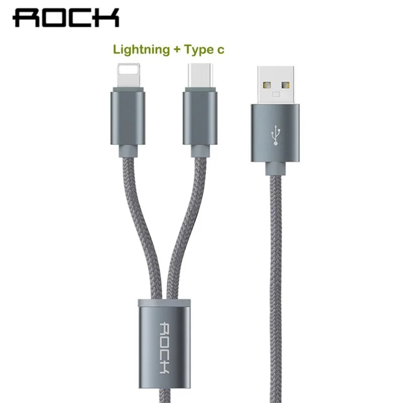 Rock 2 в 1 Usb type C зарядный кабель для Iphone samsung Xiaomi зарядное устройство Шнур USB-C кабель быстрой зарядки для Lightning type-c устройства