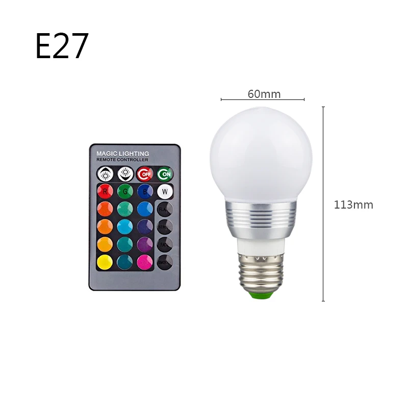 Светодиодный RGB лампа E27 E14 GU10 85-265V MR16 12V светодиодный сменный светильник 3W волшебный праздник RGB Освещение+ пульт дистанционного управления 16 цветов - Испускаемый цвет: E27