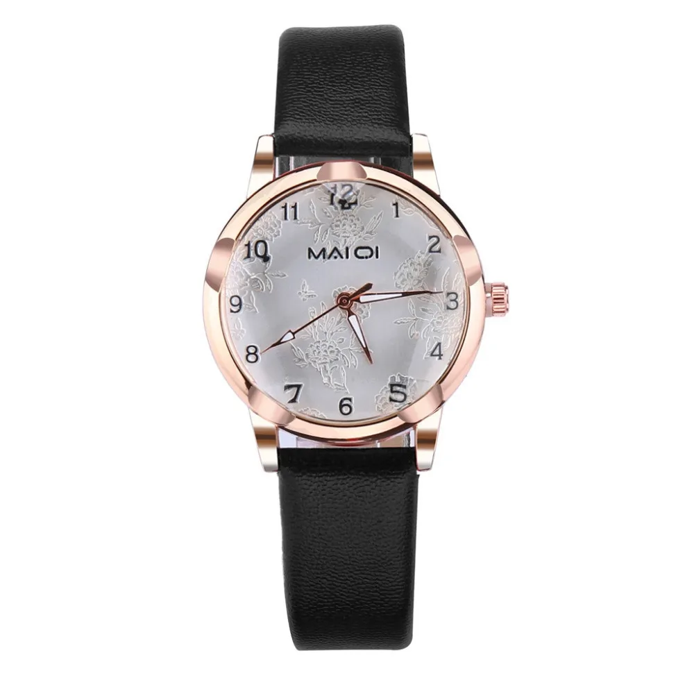 Часы с объемными тиснеными цветами для женщин темпераментные кожаные кварцевые