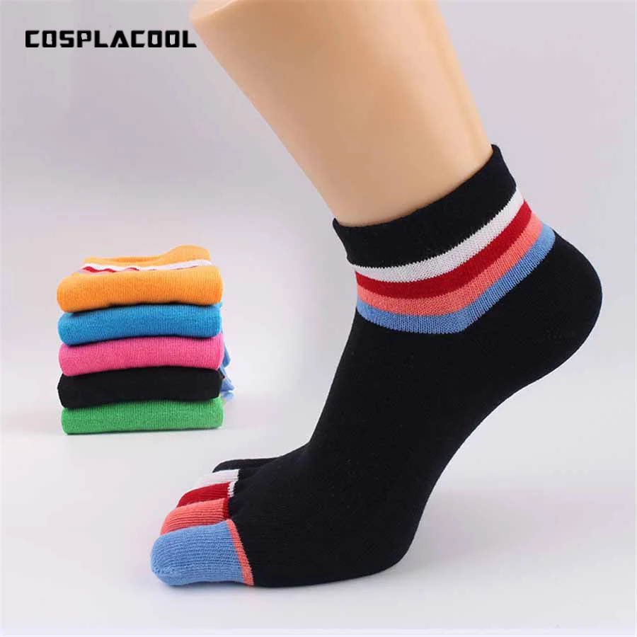 

[COSPLACOOL] Fashion Women's Cotton Stripe Five Toe Socks meias 5 Colors Cartoon Colorful Rainbow Stripe Cute Toe Socks