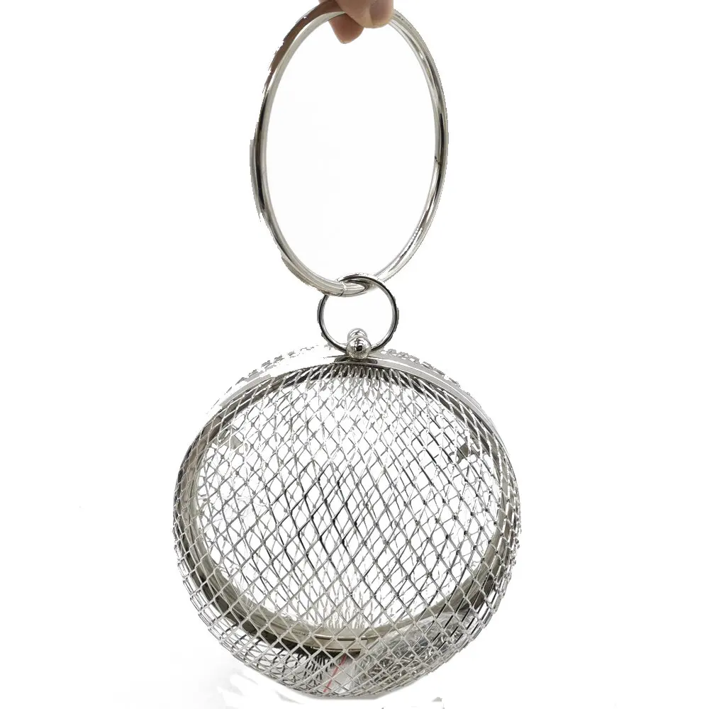 Silver Metal Clutch Boutique De FGG женские круглые металлические клатчи, Жесткий Чехол, вечерние сумки на ремешке, сумки и кошельки, сумка на плечо на цепочке - Цвет: Silver Metal Clutch