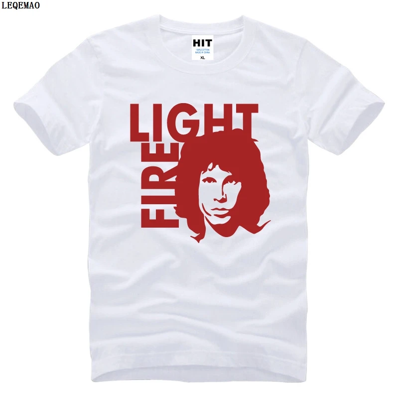 Summer Funny The Doors Light my Fire Printed T Shirts Men Cotton Short Sleeve Rock Band Jim Morrison Men's T-Shirt Fashion Tees | Мужская