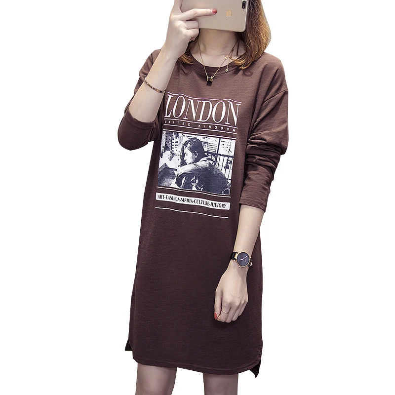 2018 г. осенние женские свободные Plus Size Printed Long футболка в Корейском стиле Harajuku