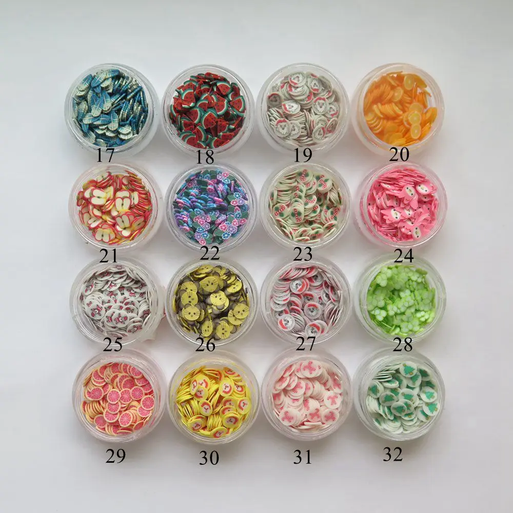 1Jar фруктовые ломтики 3D полимерные глиняные ломтики необычные украшения для ногтей полимер арбуз оранжевый Яблоко Цветочный Санта Рождество