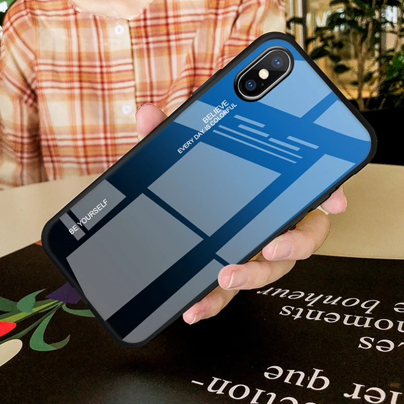 Tempered Glass Case For iPhone X XR XS Max Luxury Back Covers Gradient Colorful 6 6S 7 8 Plus Funda Coque Capas |