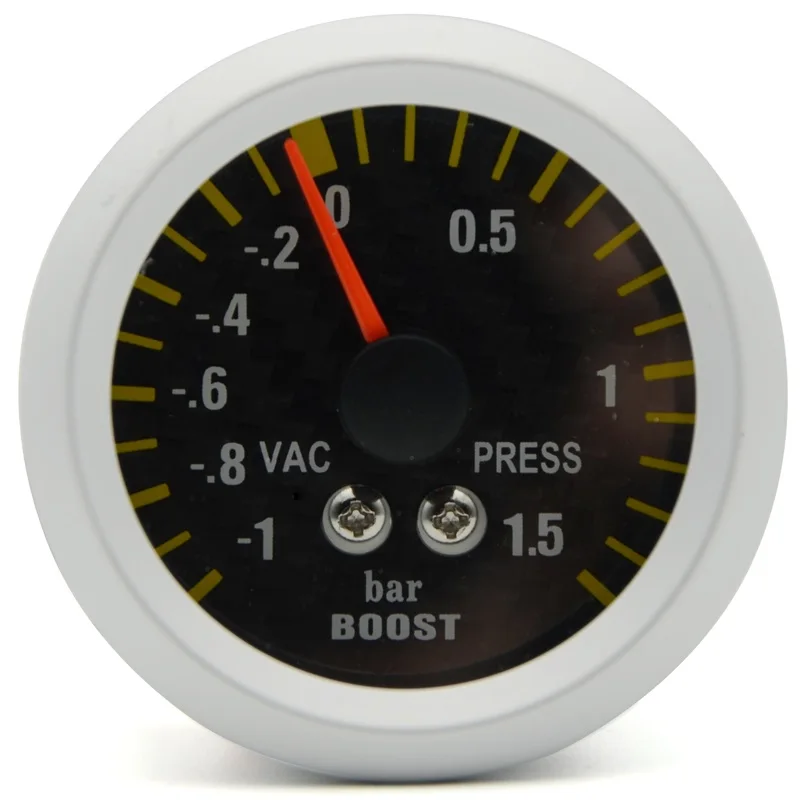 " 52 мм авто турбо Boost Gauge аналоговый углеродное волокно лицо-1~ 1,5 бар/-30~ 30 PSI метр Белый фоновый светильник - Цвет: BAR