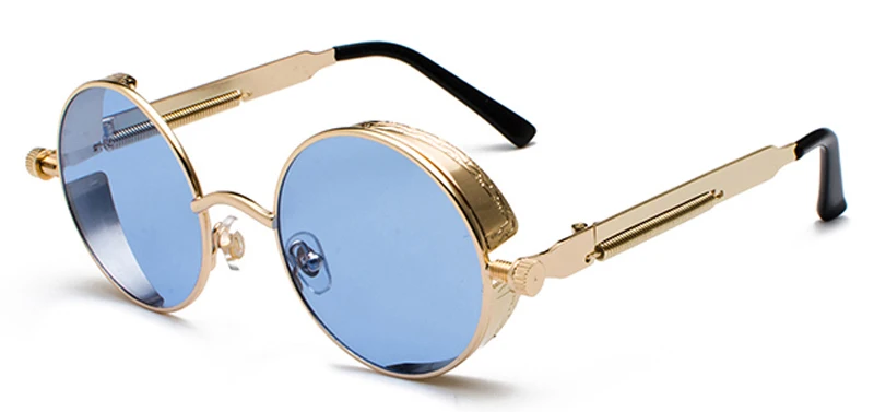 clear blue Peekaboo металлические круглые стимпанк Солнцезащитные очки для мужчин и женщин модные летние розовые синие Желтые красные круглые солнцезащитные очки для женщин унисекс - Цвет линз: clear blue