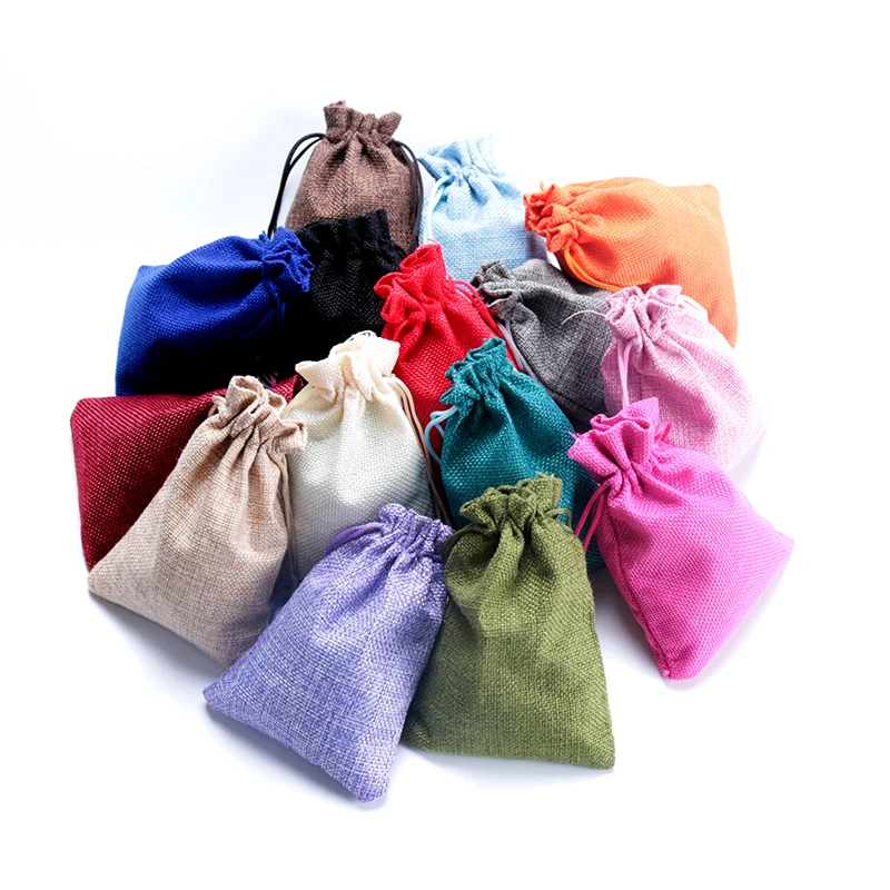 

Hot Sale 5pcs 7x9 10x14 13x18cm Small Jute Bag Bracelet Jewelry Packaging Bags Linen Drawstring Gift Bag Pouches Can Custom Logo