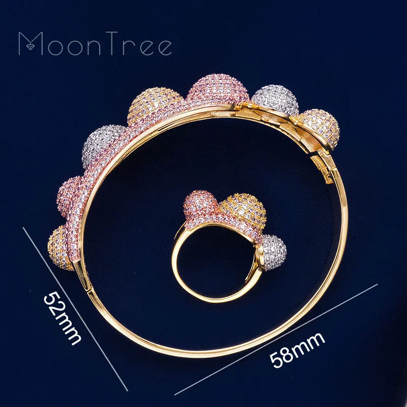 

MoonTree Luxury Ball Connected Full Mirco Pave Cubic Zircon 3 Tone Wedding Bracelet For Women Bangle Ring Fashion Jewelry Set