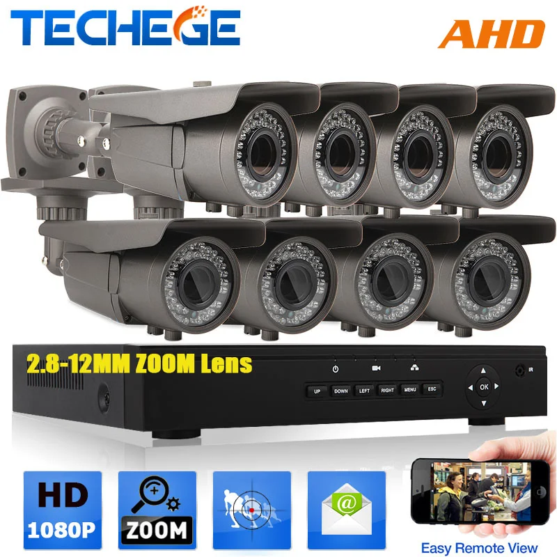8-КАНАЛЬНЫЙ 2.0MP Zoom главная система видеонаблюдения AHD-H 8-канальный DVR + 8 шт. AHD 1080 P с