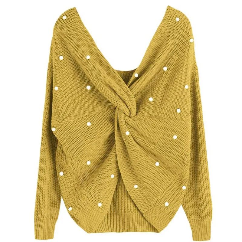 Свободный сексуальный пуловер с открытой спиной свитер Модный жакет для