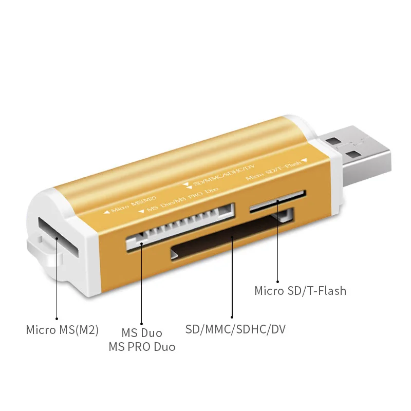 Мода многофункциональный 4 в 1 USB 2.0 High Speed Алюминий сплав Картридер для SD/TF/RS MMC/MS Micro
