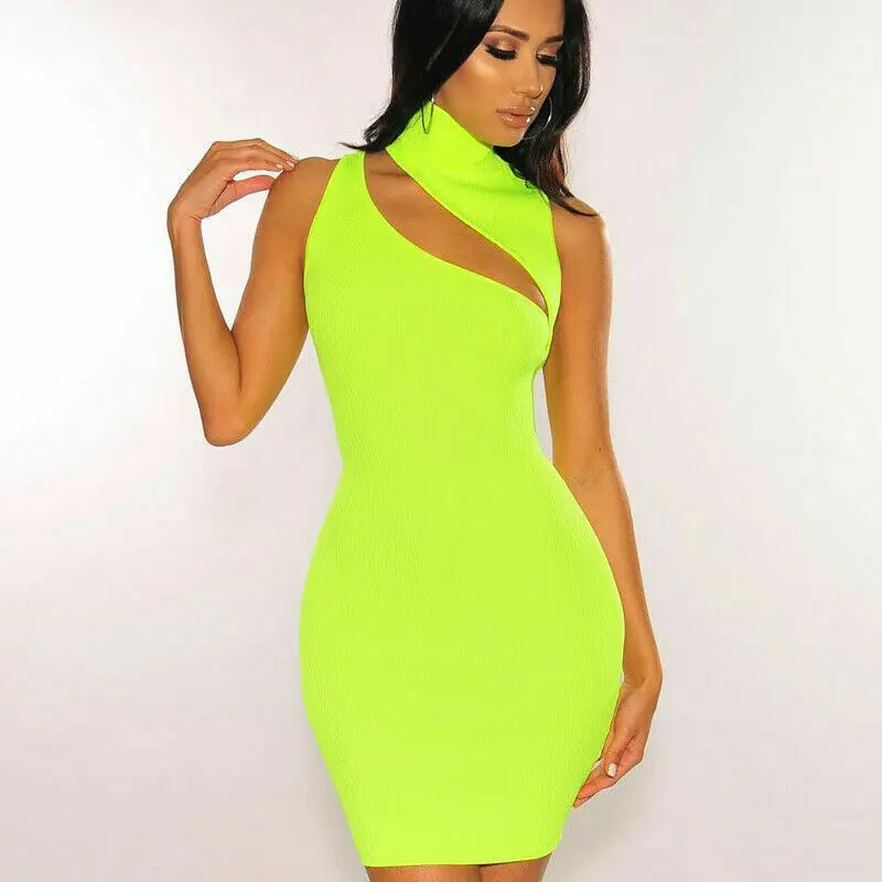 ФЛУОРЕСЦЕНТНОЕ облегающее платье бодикон без рукавов с высокой горловиной и