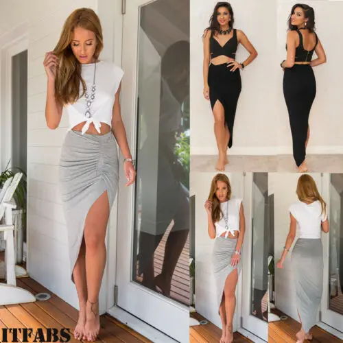 Женская облегающая длинная юбка асимметричная однотонная повседневная пляжные