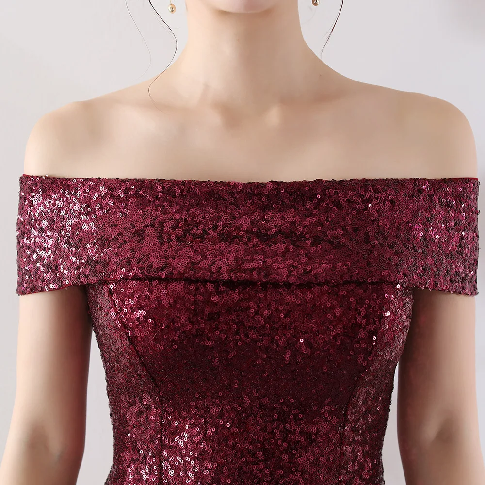 Сексуальные темно-синие вечерние платья с открытыми плечами и блестками