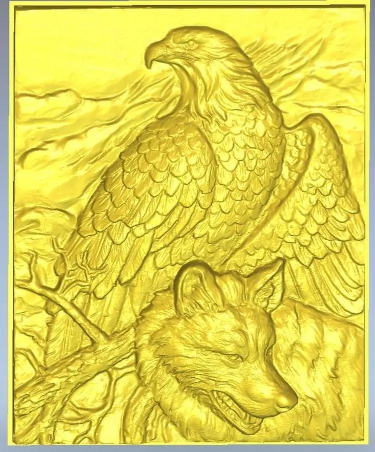 

3d model relief for cnc in STL file format Panno_eagle_wolf