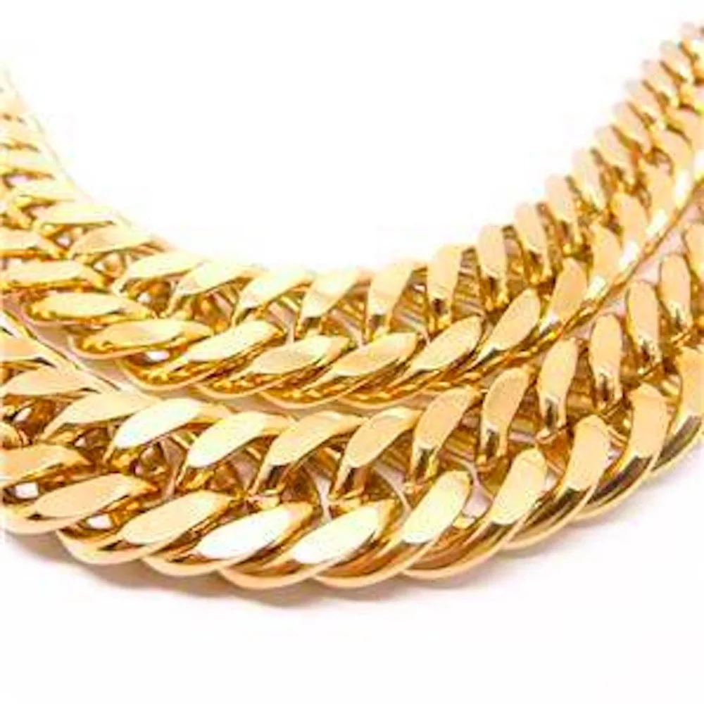24K золотое наполненное N28 кубинская Двойная Цепочка прочная Тяжелая Мужская Подарочная цепочка 23,6 дюйма 10 мм
