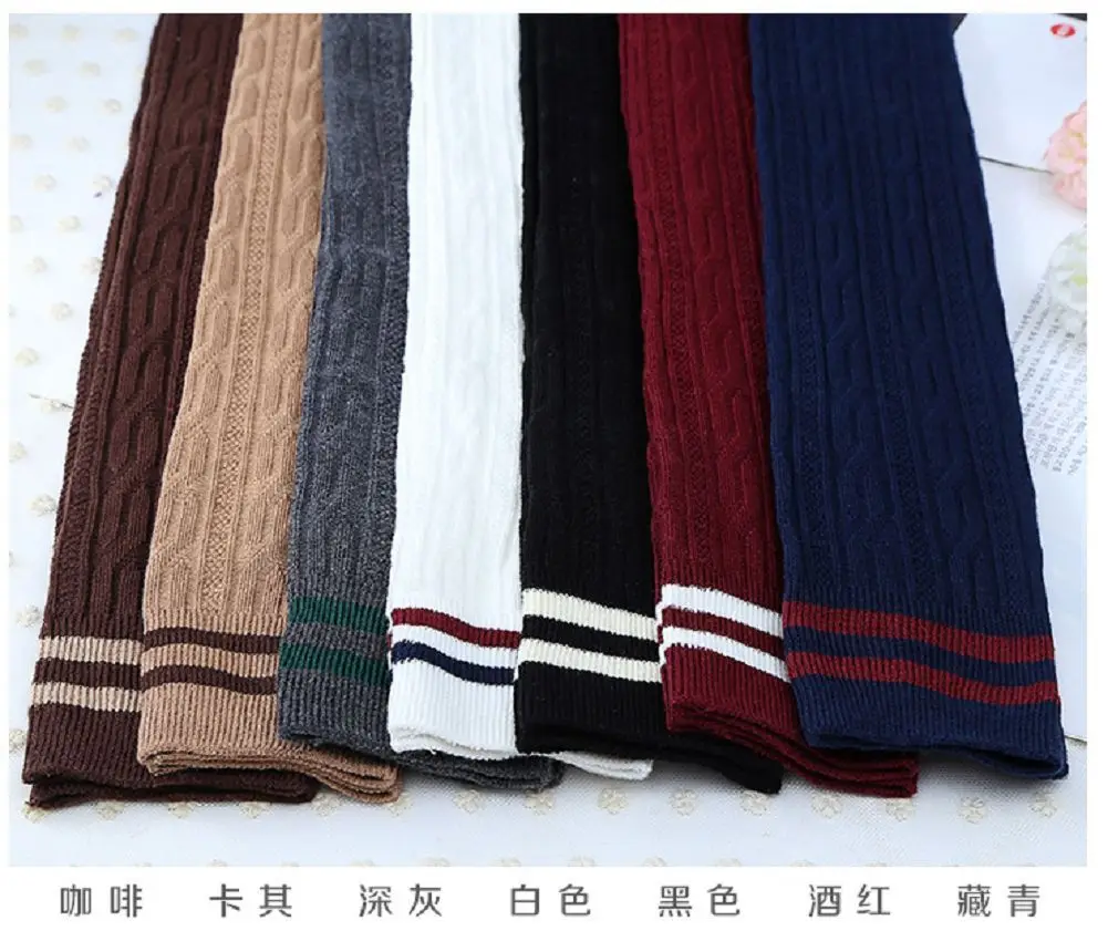 Зимние женские трикотажные хлопковые Гольфы выше колена в полоску|Чулки| |