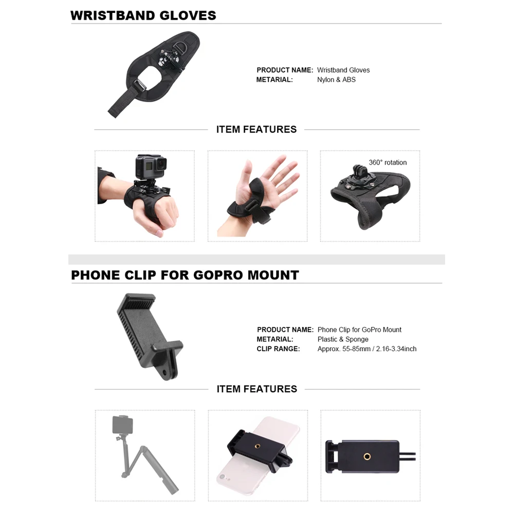 Для GoPro набор аксессуаров для Go Pro Hero 9 8 7 6 5 4 3 селфи палка монопод монтажный