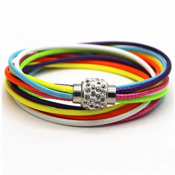 color as picture 1 шт. Pulseiras Femininas Многослойная Веревка Цепь магнитные хрустальные браслеты из бусин Пряжка кожаная обертка - Окраска металла: color as picture