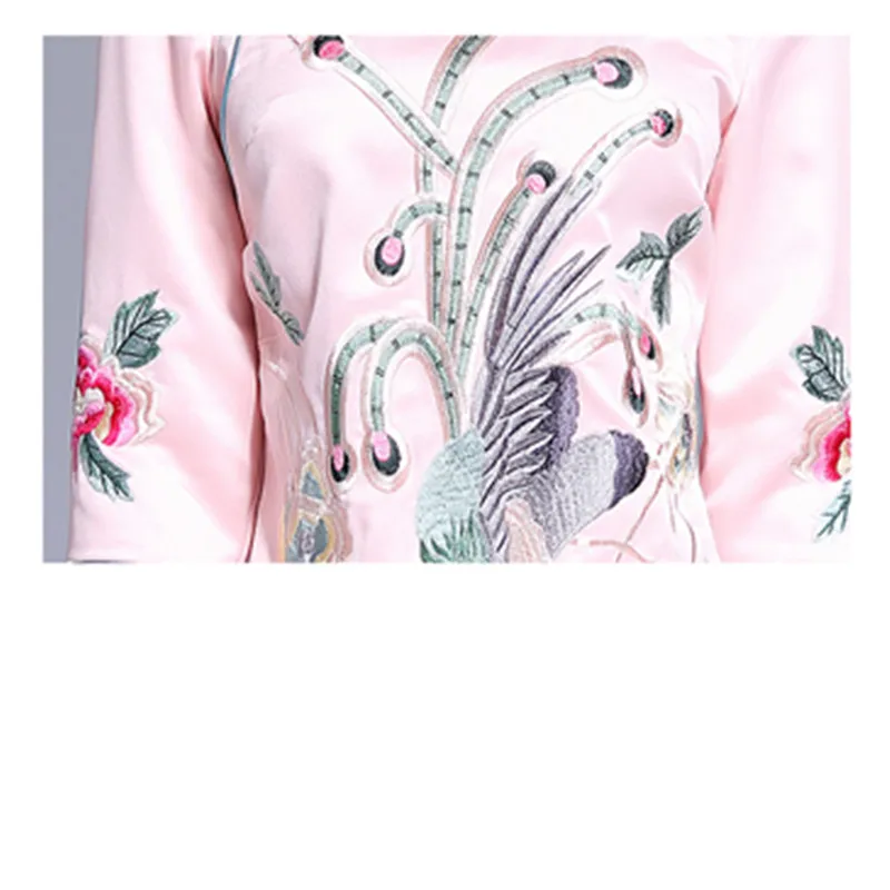 2018 Весна Для женщин китайское платье Вышивка Феникс розовый Cheongsam Винтаж Вышитые