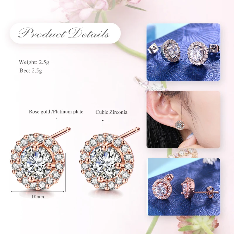 Женские маленькие серьги гвоздики UMODE корейские с кубическим цирконием и