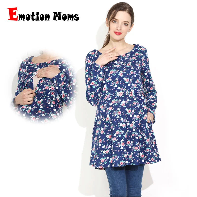 Emotion Moms Хлопковая весенняя длинная одежда для беременных топ кормления грудью