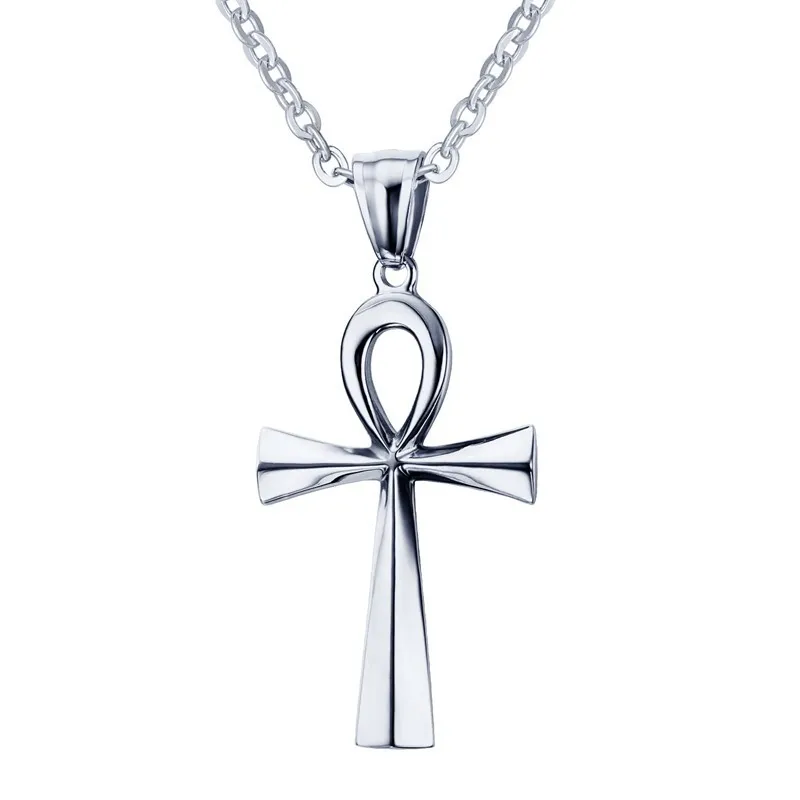 Silver Color Vnox Ankh крест ожерелье кулон ключ жизни три тона из нержавеющей стали Египетский крест мужской воротник молитва подарки - Окраска металла: Silver Color