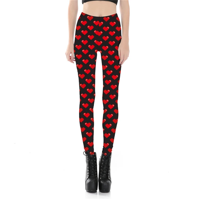 Женские леггинсы с эластичным поясом принтом в виде сердца|fitness work|printed leggingsprinted