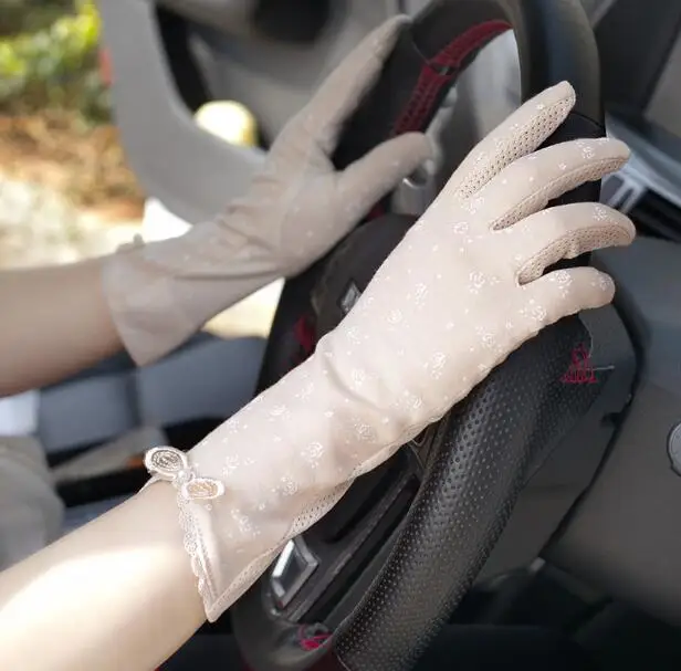 Перчатки женские солнцезащитные тонкие хлопковые дышащие для вождения средней