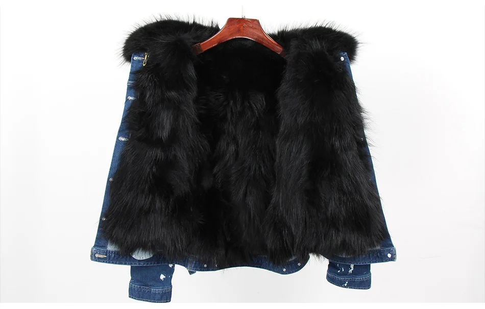 Maomaokong2018 new Natural raccoon fur detachable lining Real raccoon fur collar denim jacket Woman's hole cowboy Short coat