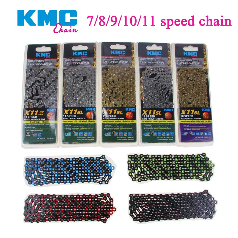 KMC X8 X9 X9sl X10 X10sl X11SL велосипедная цепь 9S 10S 11S золото для MTB/шоссейного велосипеда для Shimano/SRAM 8 9 10 11 скорость 116л/цепной велосипед