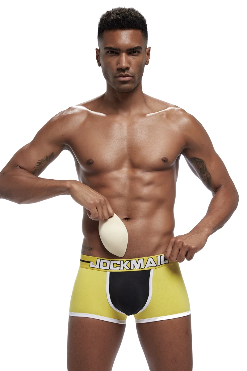 JOCKMAIL мягкое Мужское нижнее белье Боксеры Трусы с сексуальным Пуш Ап пусковым подкладом усиление выпуклости Гей Нижнее белье спереди и ягодицы бюстгальтер пуш-ап