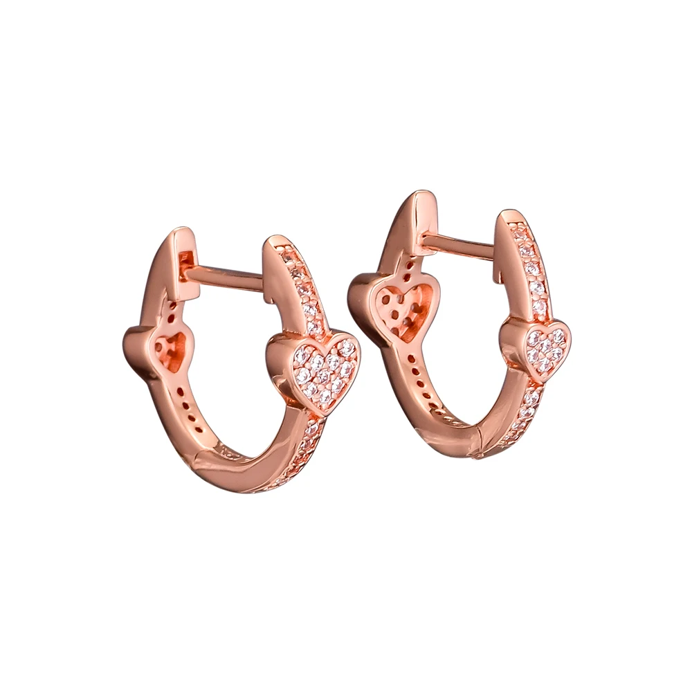 Alluring Hearts Rose Hoop Earrings with Clear CZ 100% 925 Sterling-Silver-Jewelry Free Shipping