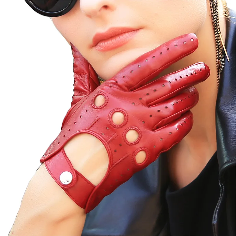 

Genuine Leather Women Gloves Fashion Elegant Lady Sheepskin Glove Breathable Wrist Buckle Driving Leather Gloves Unlined EL041N