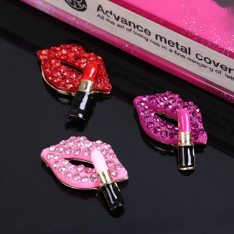 2016New 15Pcs Sexy Lips Lip Stick Rhinestone Buttons/Buckle for DIY Hair and Phone Case Accessories LP30