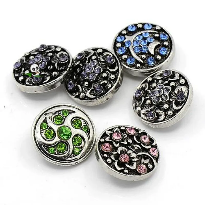 

Zinc Alloy Snap Buttons, with Rhinestone, Flat Round, Mixed Style, Mixed Color, 20~22x11mm, Knob: 5~5.5mm