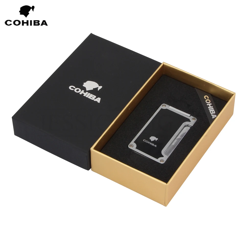 COHIBA дизайн 3 струя пламени сигары Зажигалка Ветрозащитная металлическая газовая зажигалка бутан фонарь зажигалка с сигары удар