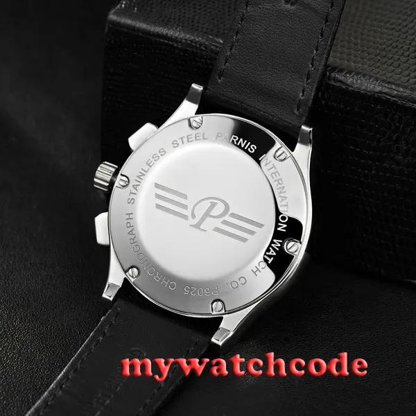 44mm parnis black dial date window quartz chronograph mens wrist watch P521 | Наручные часы