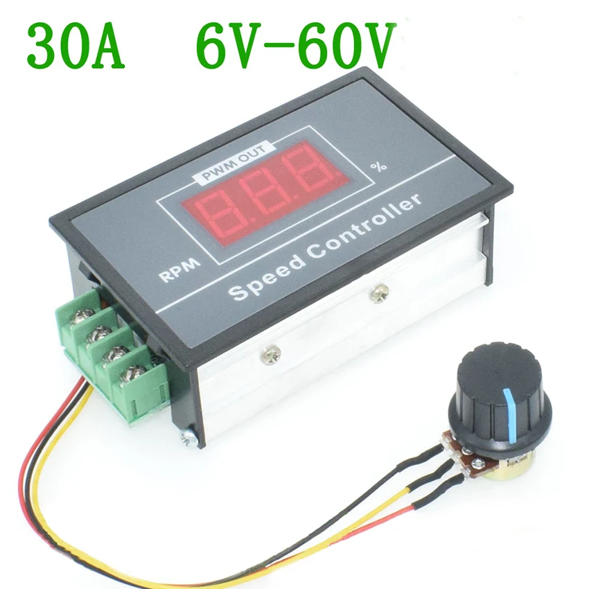 

0-100 Digital Display DC Brushed Motor Controller 6V 12V 24V 48V 60V Electronic Governor Max 30A Stepless Speed Regulation