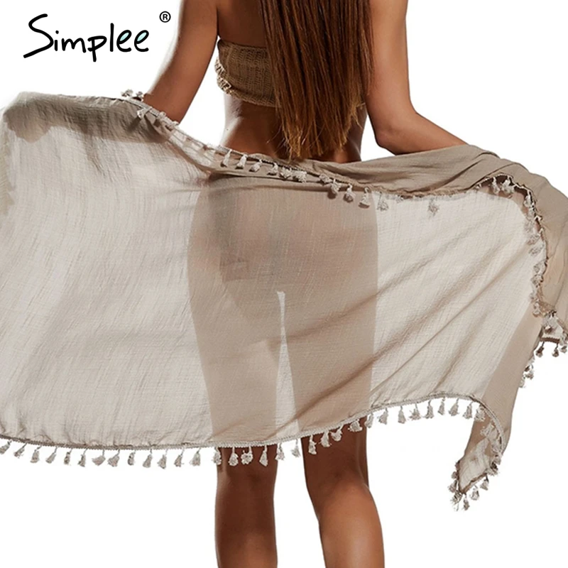 женский белый саронг Simplee с кисточками сексуальные накидки для пляжа элегантная