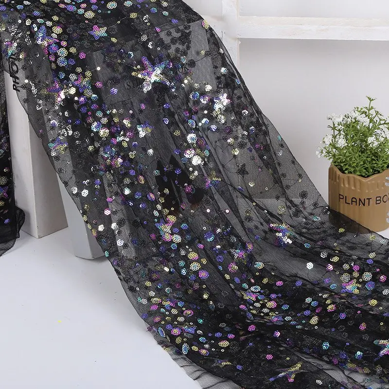 Блестки абрикосовая вышивальная сетчатая кружева ткань красочная звездная