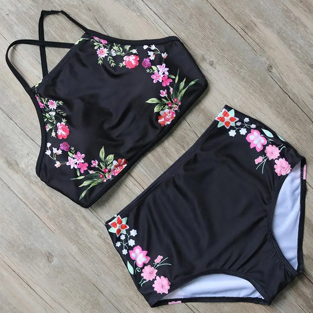 Женская модная пляжная одежда с принтом высокая талия бикини Раздельный пляж
