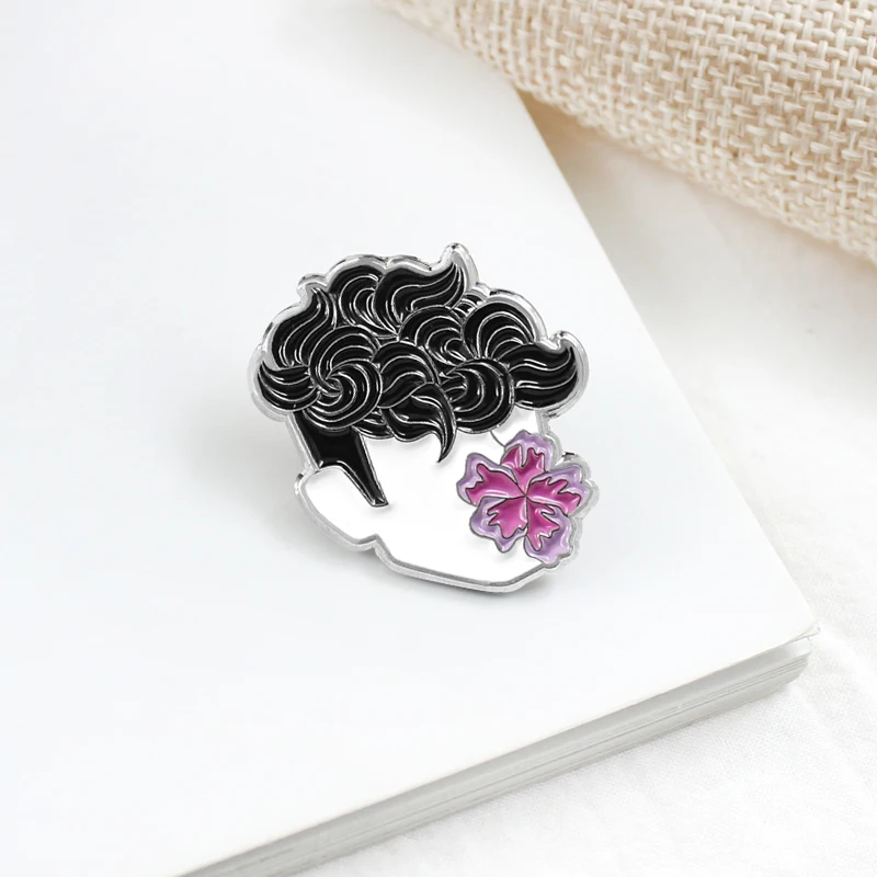 Цветок Мальчик Мягкая эмалированная заколка Tommyboy дизайн волнистые волосы цветок